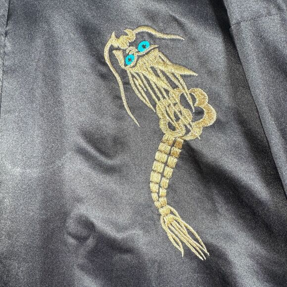 Japanese Kimono Short Sleeve Robe Mens Size 42 Black Japan Embroidered Dragon - Picture 4 of 11